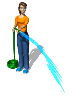 woman watering with hose